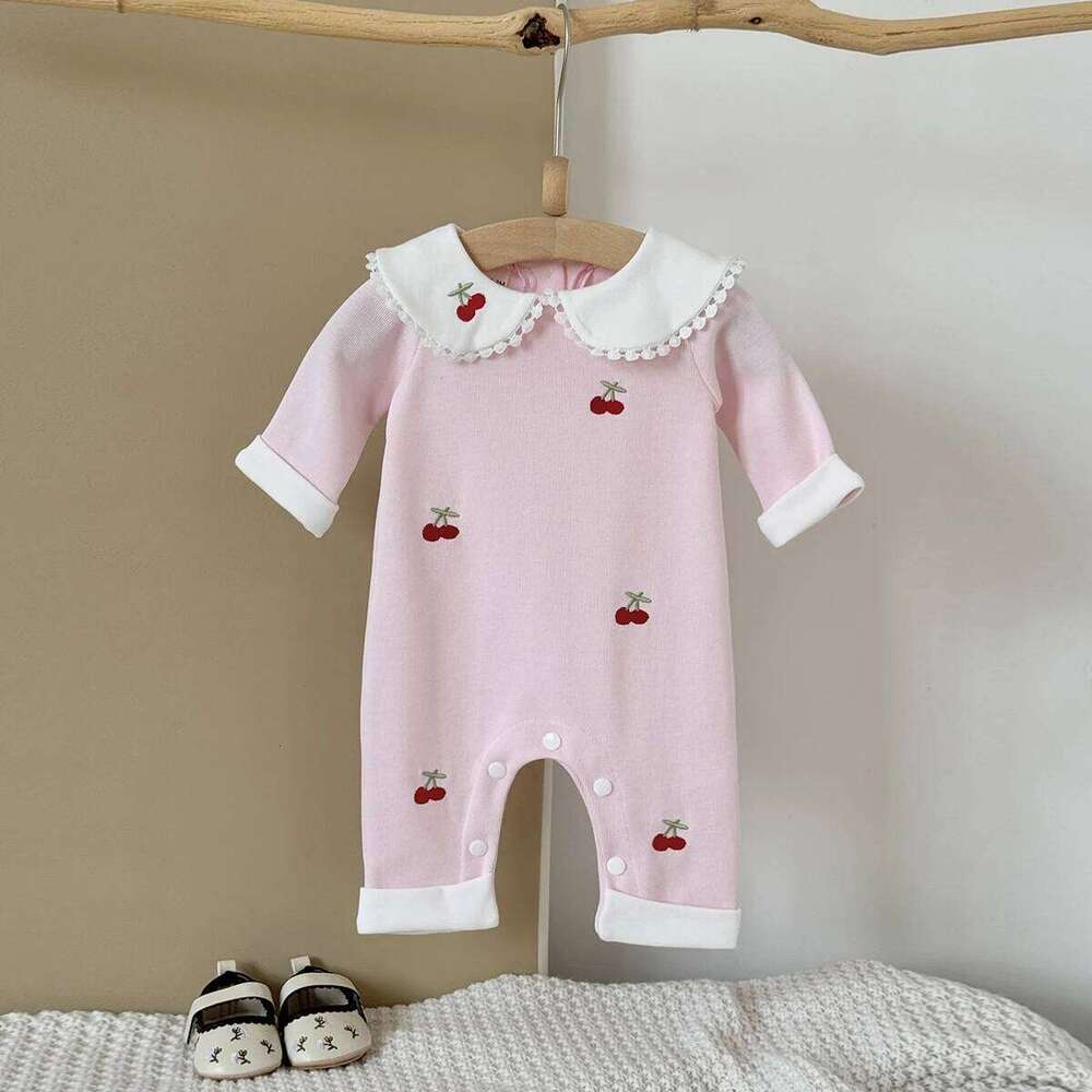 Autumn New Children's Long Sleeved Jumpsuit Cherry Print Jumpsuit,Toddler Bodysuit Kids Clothing 0-18 Months 26H0224