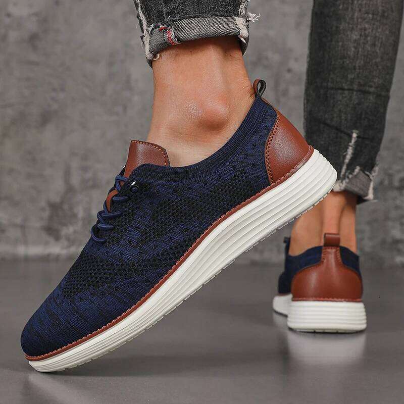 Men's Casual Slip on Breathable Flats Walking Sneakers Lightweight Lace-Up Versatile Business Mesh Light Comfort Shoes Men