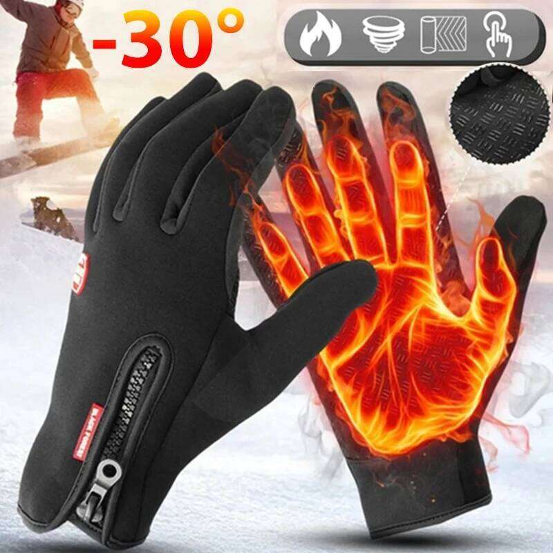 Winter For Men Waterproof Windproof Cold Gloves Snowboard Motorcycle Riding Driving Warm Touchscreen Zipper Glove 26H0224