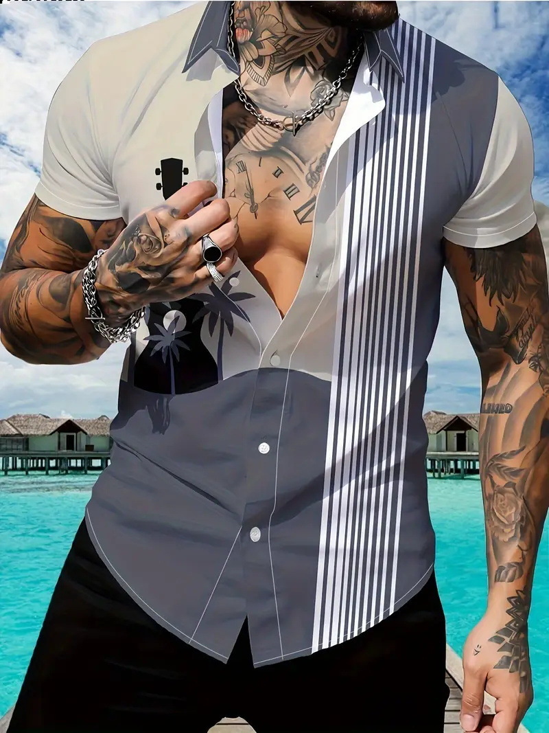 2025 Summer Mens Travel and Vacation Trend 3D Printed Short Sleeve Casual Shirt 240807
