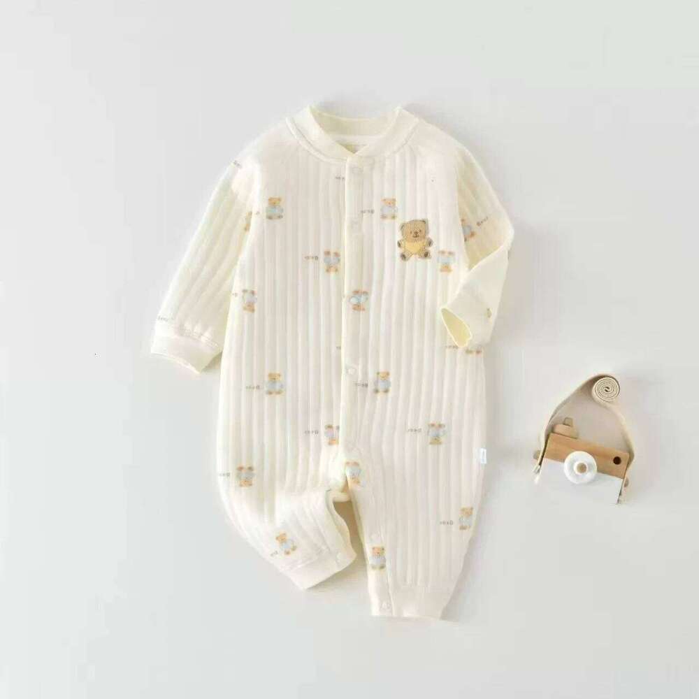 Baby Boy's Overalls 0-24M for Newborns Girls Quilted Air Cotton Onesie Animal Print Thickened Warm Soft Bodysuit 26H0224