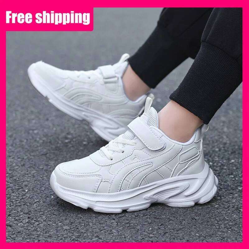 Sports Classic White Casual Running Shoes Spring Autumn New Breathable Mesh Thick Soled Non Slip Kids Sneakers 26W0224