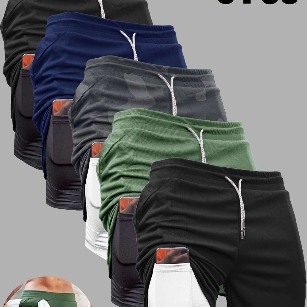 Five-Pack Summer Men's Running Sports Casual Loose Double-Layer Plus Size Basketball Gym Shorts Men