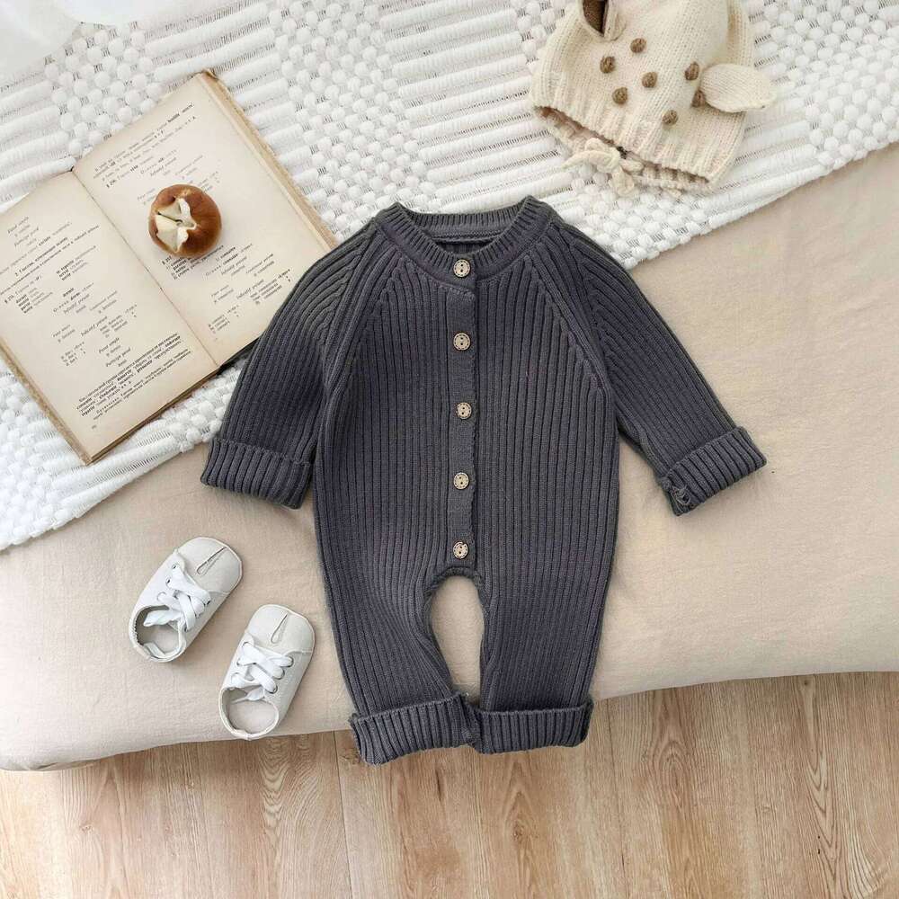 4614 Jumpsuit Autumn and Winter New Solid Color Baby Boy's Knitting Climbing Clothes 26Y0224