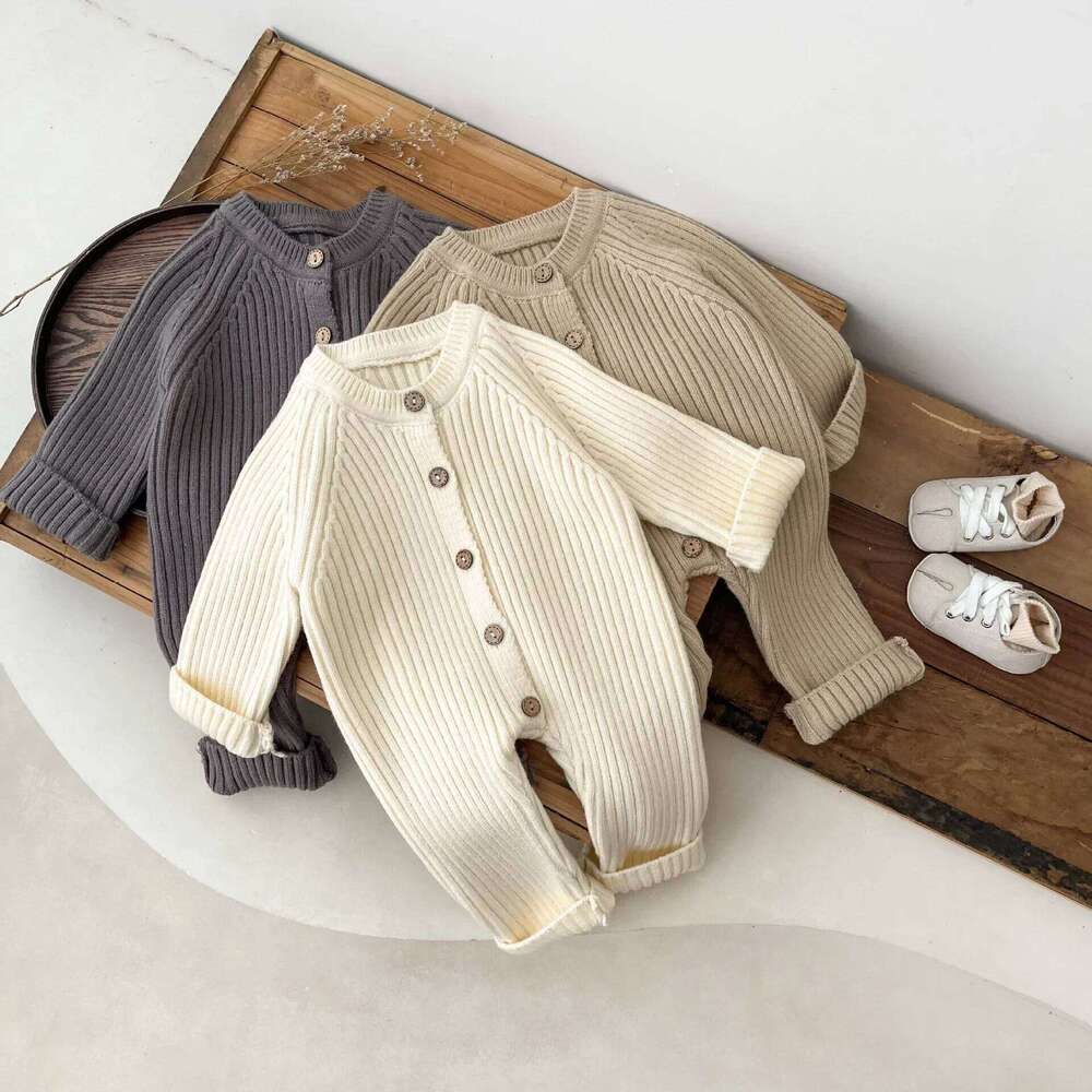 4614 Jumpsuit Autumn and Winter New Solid Color Baby Boy's Knitting Climbing Clothes 26Y0224