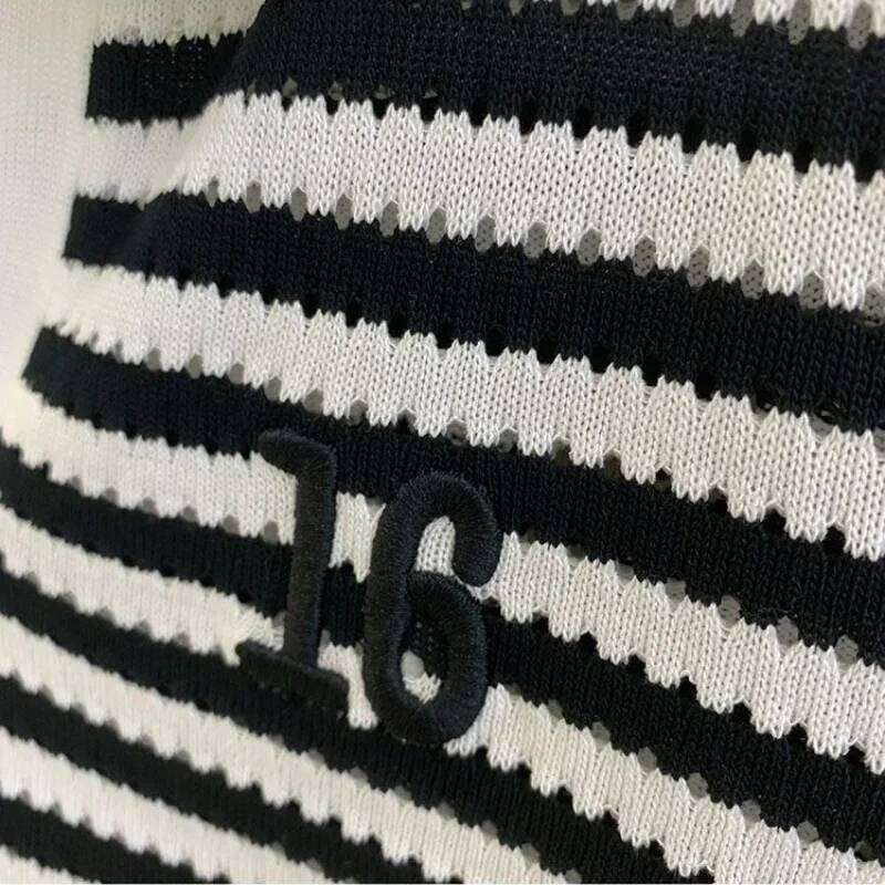 Women Short Sleeve Striped Polo Shirts Summer T-shirt Hollow Out Contrast Colors Patchwork Korean Fashion Casual Versatile Tops 26W0224