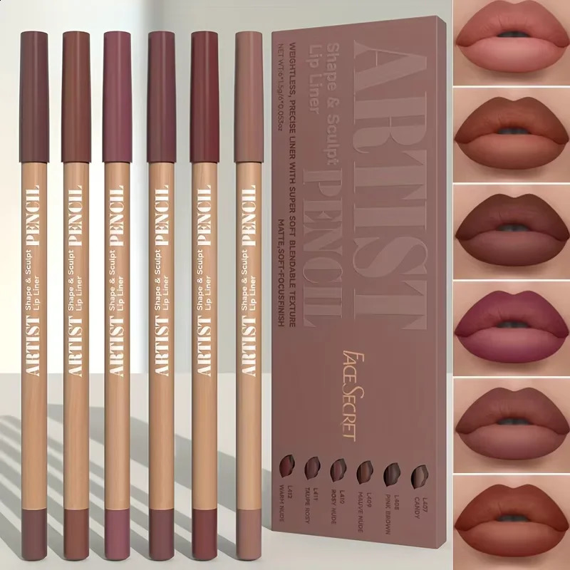 6pcs Velvet Matte Lip Liner Pencil Set - Water-resistant Ultra-Fine Long-Lasting Smooth for All Skin Tones Brown Mixed Color 260208