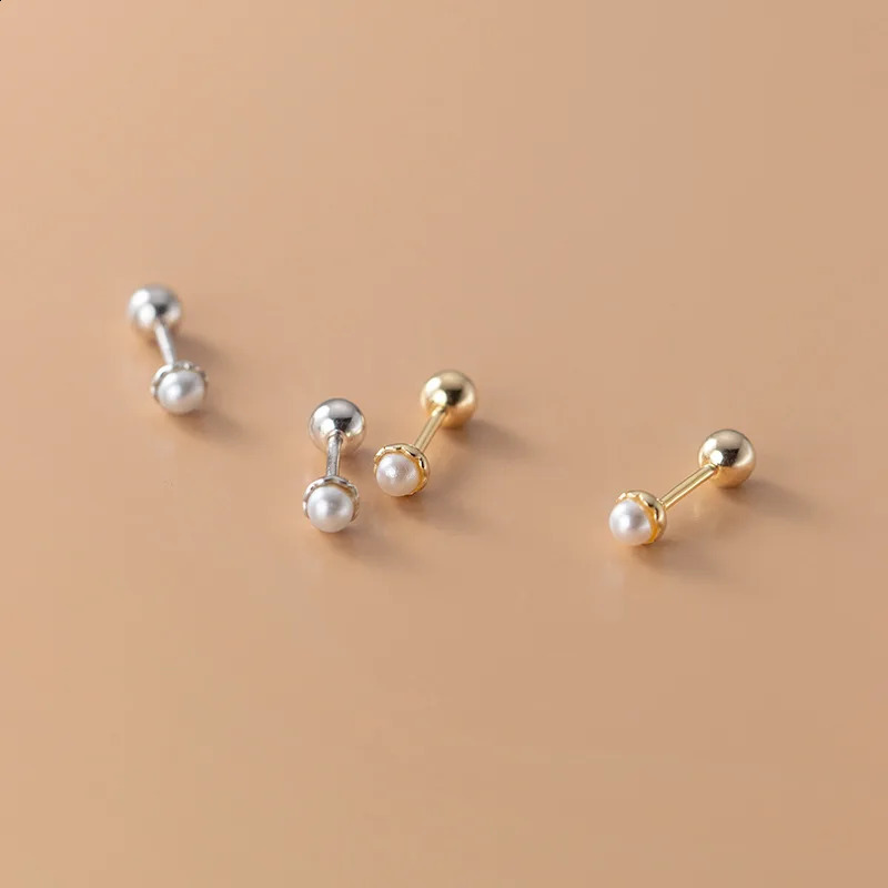 WANTME 925 Sterling Silver Simple Sweet Shell Spiral Beads Small Stud Earrings for Women Fashion Korean Party Piercing Jewelry 260205