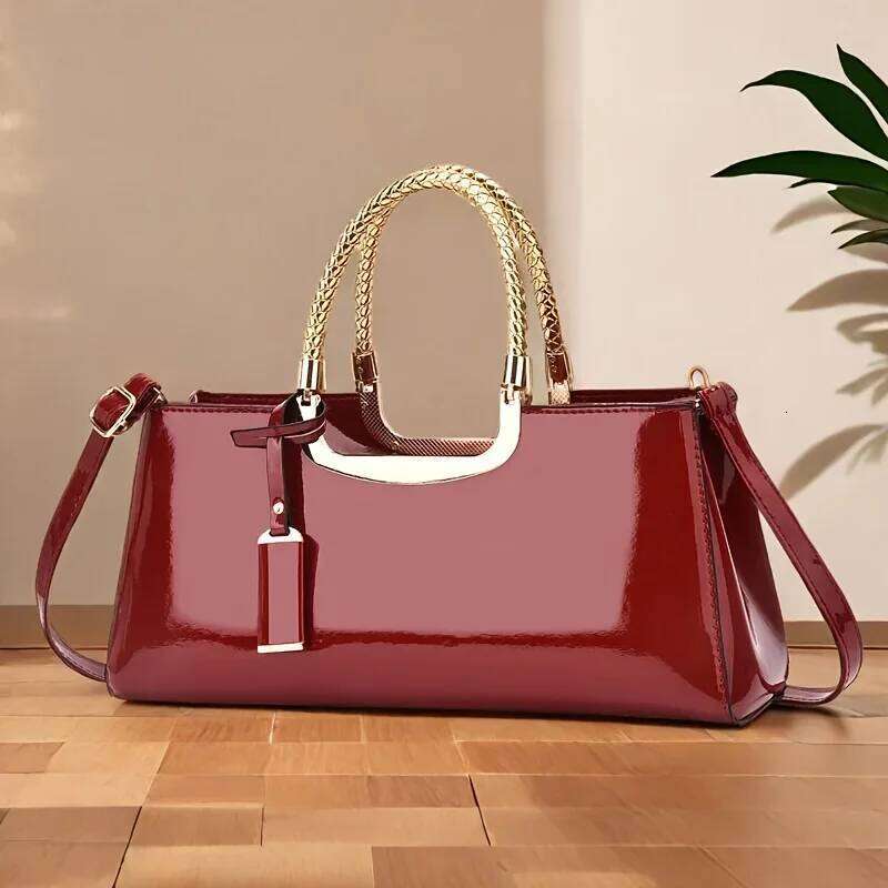 Women's Glossy PU Leather Shoulder Handbag Wedding Clutch Bridal Party Evening Bag