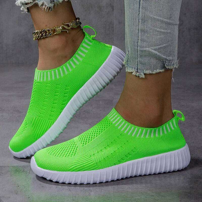 Flats Slip-on Fashion Breathable Walking Mesh Casual Sneakers Women Gym Vulcanized Tenis Shoes Female Footwear