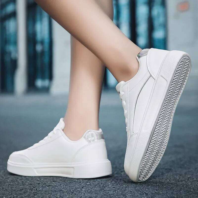 Fashion Woman White Pu Leathe Sport Women Flats Mesh Breathable Running Walking Shoes New Chunky Sneakers Zapatos De Mujer