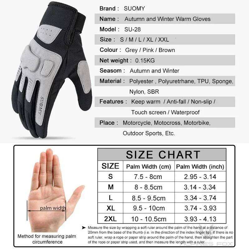 Suomy Winter Warm Motorcycle Gloves Windproof Motocross Motorbike Cycling Lady Pink Touchscreen Moto cross Biker Glove 26H0224