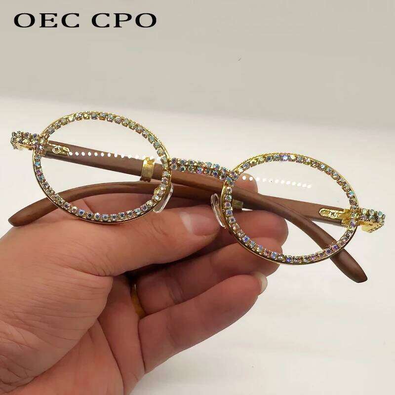 Diamond Luxury Metal Sunglasses UV400 Fashion Rhinestone Oval Eyewear Shades for Women Stylish Designer Brand Female Sun Glasses 26W0224