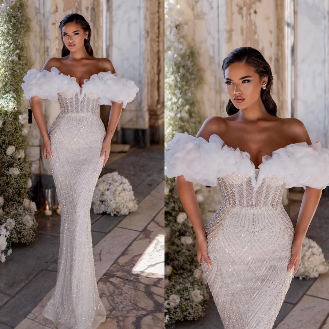 Luxury Mermaid Wedding Dress Off Shoulder Sleeveless Bridal Gowns Sequins Beaded Floor Length Dresses Custom Made vestidos