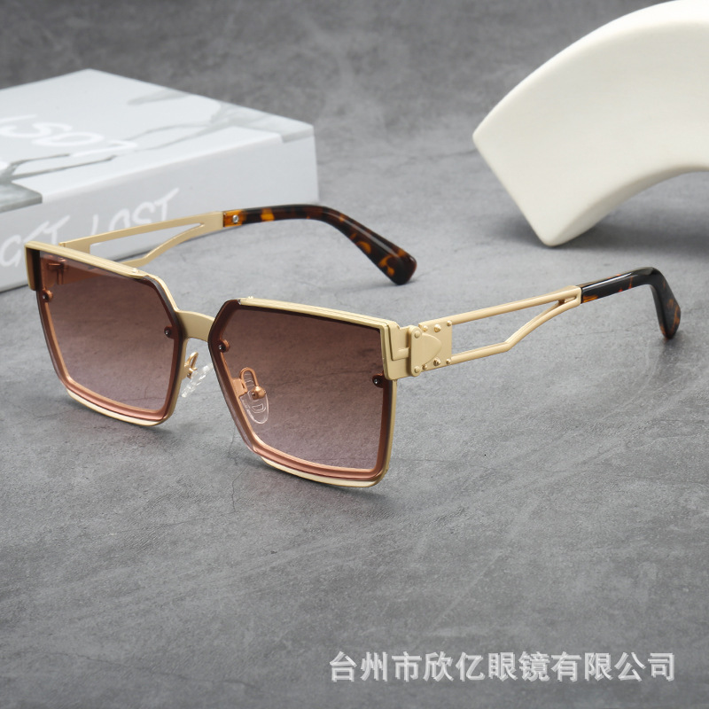 Luxury Brand Designer Sunglass New European And American Fashion Square-Frame Metal Sunglasses, Large-Frame Sunglasses, Trendy Sunglasses For Men And 