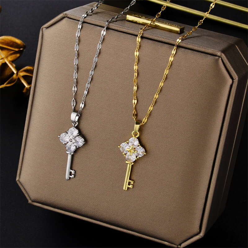 Titanium Steel Key Necklace Ins-Style Micro-Inlaid Elegant Tassel Collarbone Chain Sweater Chain For Women