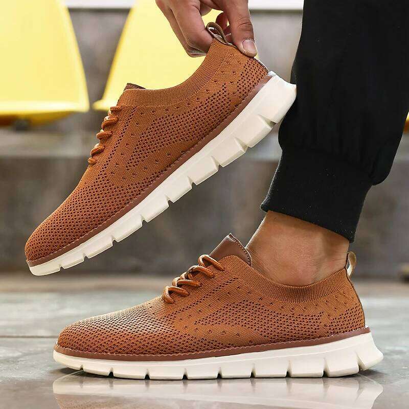 Men Casual Sneakers Classic Breathable Brogue Flats Cushioning Color Blocking Design Dress Comfort Soft Sole Walking Shoes