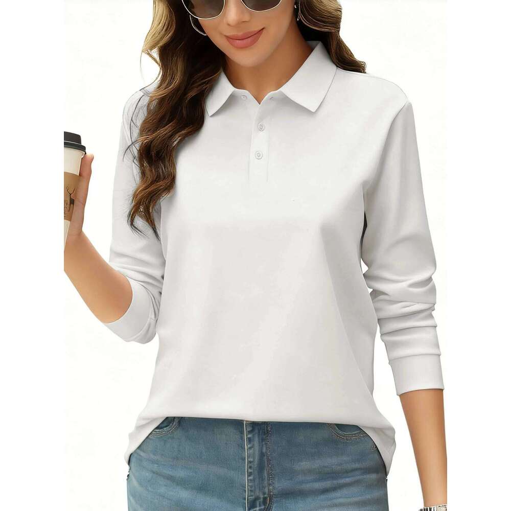 Solid Color Autumn Womens T-Shirt Soft Comfortable Polo Shirt All-Match Lapel Streetwear Unisex Hip Hop Woman Long Sleeve 26W0224