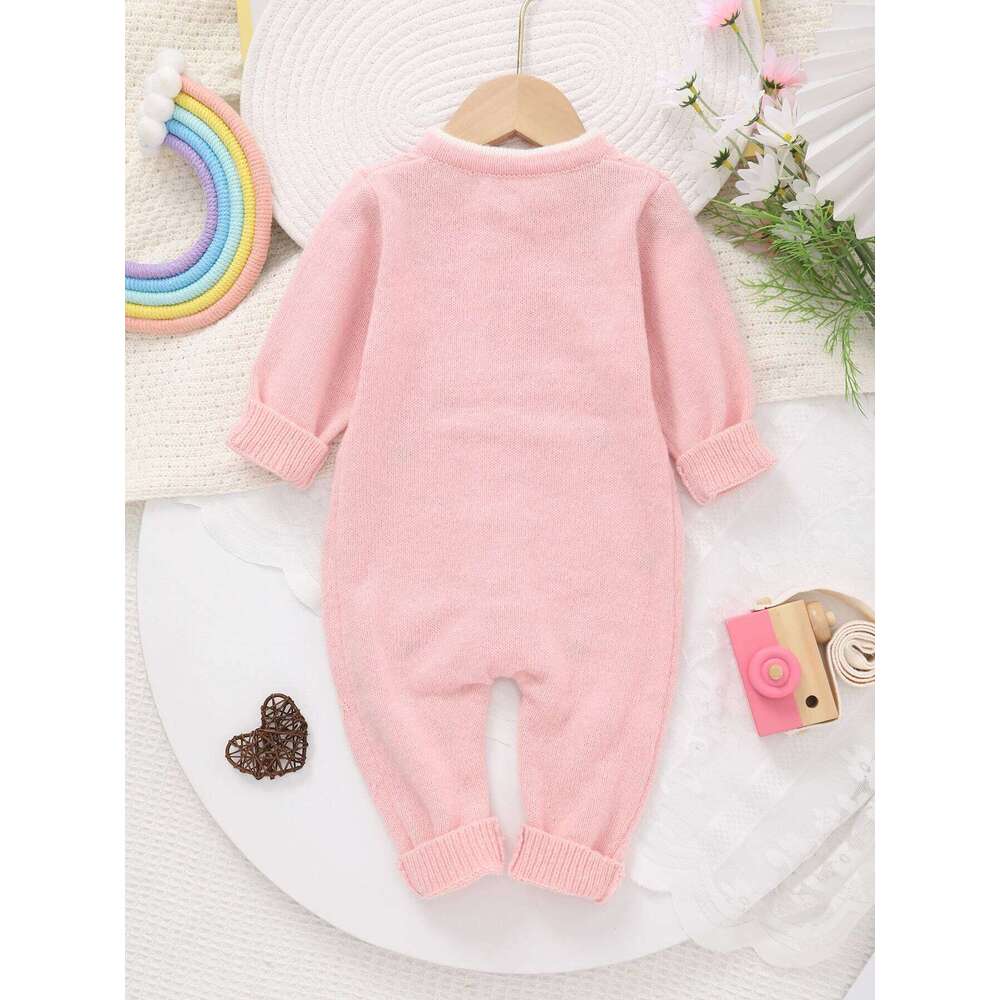 Spring and Autumn Baby Flower Embroidery Long Sleeve Knitted Children's Embroidered Footed Jumpsuit 26H0224