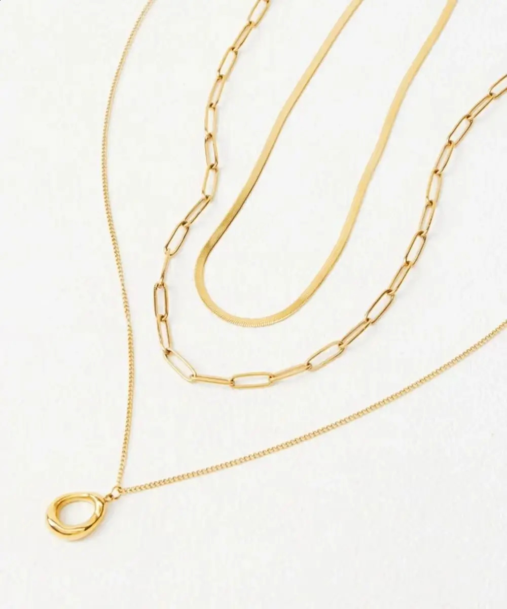 Badu 3Pcs Minimalist Gold Plated Layered Necklace Set Women Stainless Steel Stackable Chain Necklaces Daily Jewelry Gift 260207