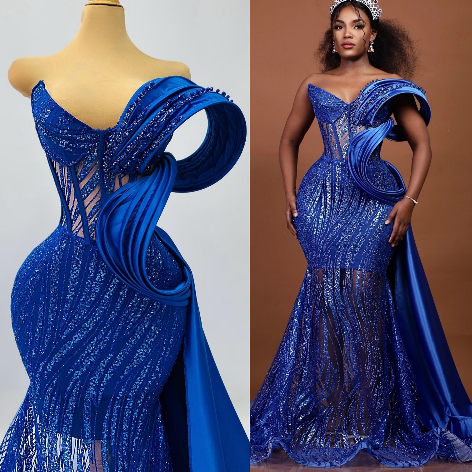 Aso Ebi Royal Blue Mermaid Prom Dresses 2026 Beaded Sequined Sweetheart Evening Formal Party Second Birthday Engagement Gowns Dress For Special Occasi