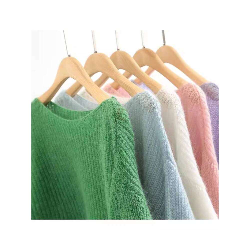 Elegant See-through Pullover Loose Jumper Autumn Winter Soft Warm Women Knitwear Sweater Basic Solid Cashmere Tops 26L0224