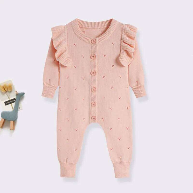New Autumn 0-24M Clothing Infant Girls Jumpsuit Long Sleeved Solid Color Knitted Toddler Baby Girl Romper 26Y0224