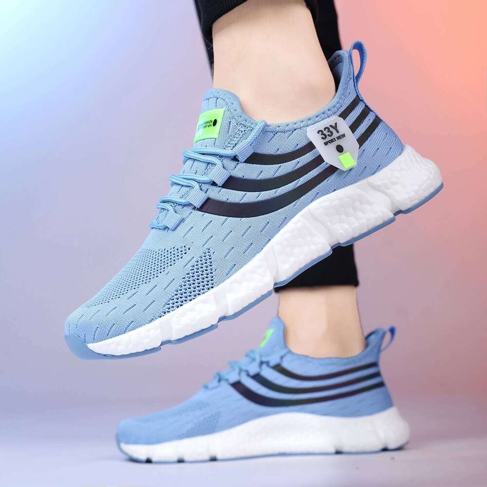Men's Breathable Knitted Running Striped Fashion Design Lightweight Outdoor Exercise Jogging Training Sports Shoes