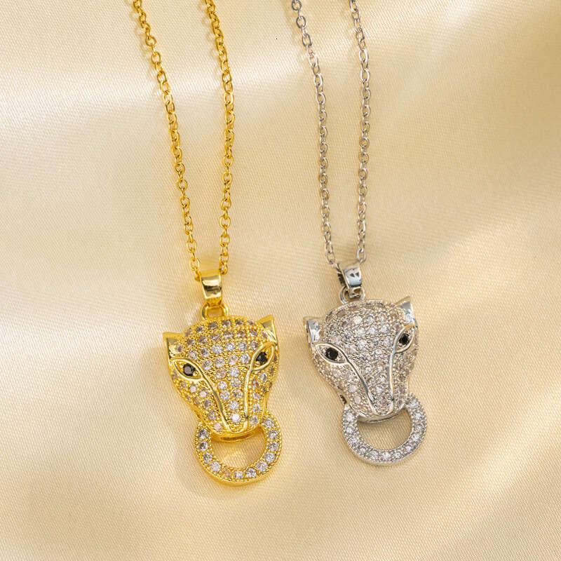 Micro-Inlaid Zircon Necklace Personalized Light Luxury Leopard Pendant Collarbone Chain Exaggerated Fashion Choker