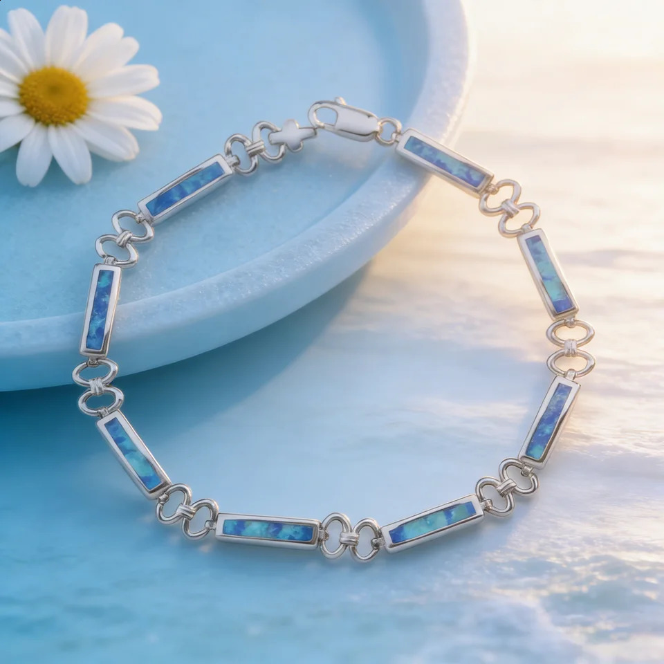 Real Silver Color Bracelets Blue Opal Fine Jewelry Trendy Women Friendship Charms Bracelets Gift for Women 260208