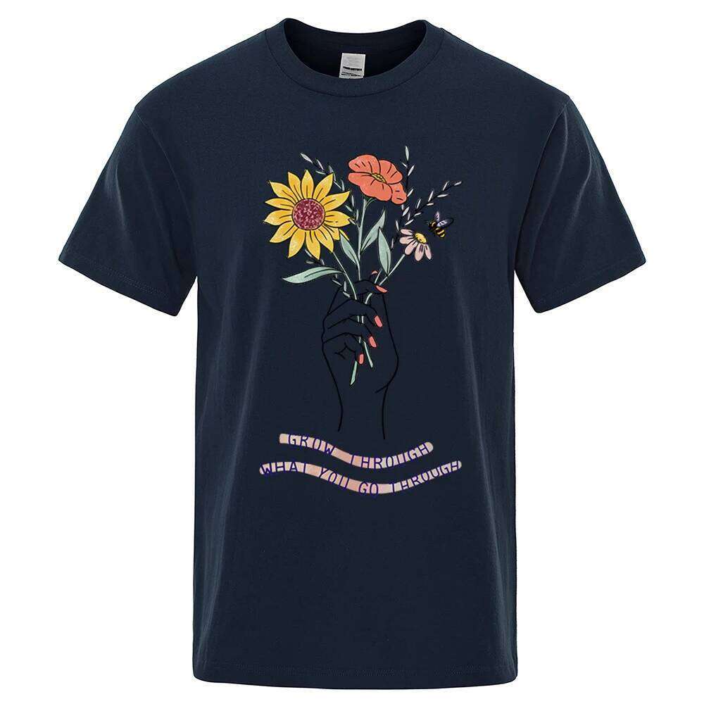 Grow What You Go Through T-Shirt Male Fashion Hip Hop Oversize Tshirt Casual Cotton T-Shirts Couple H260224