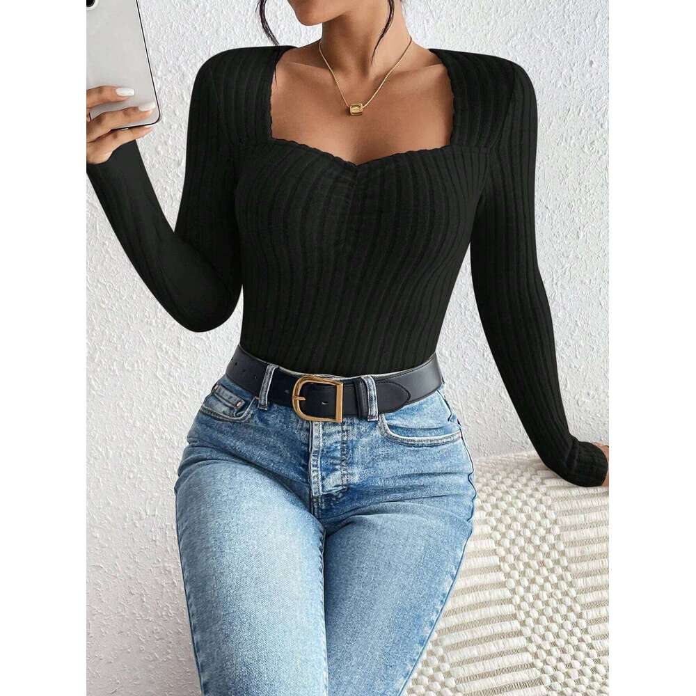 Women's Fashion Collar Knitted Base Shirt Casual Long Sleeve Top Knitwear Trendy Elegant Style 26L0224
