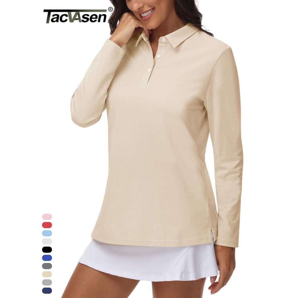 TACVASEN 3-Button Long Sleeve Polos Womens Cotton V-Neck Hiking Tops Breathable Outdoor Sports Collared Pullover Tee Shirts 26W0224