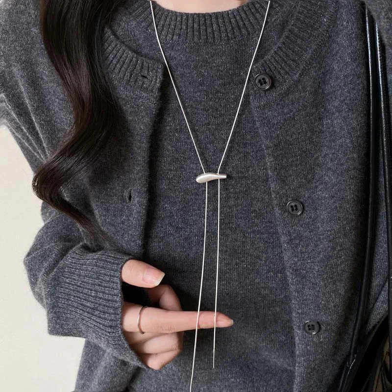 Minimalist Silver Color Matte Snake Bone Chain Necklace for Women Fashion Adjustable Long Sweater Chain Neck Jewelry 260208