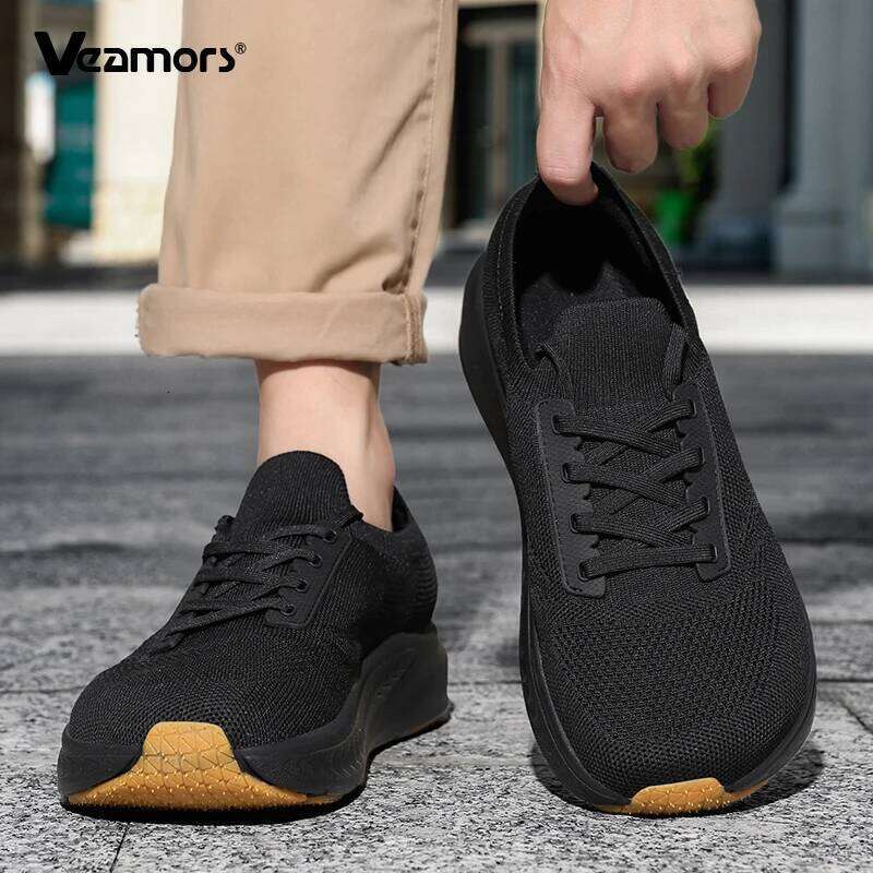 Wide Toe Comfortable Running Men's Breathable Casual Sports Soft Thick Soled Knitted Sneaker Anti-slip Walking Shoes 26W0224