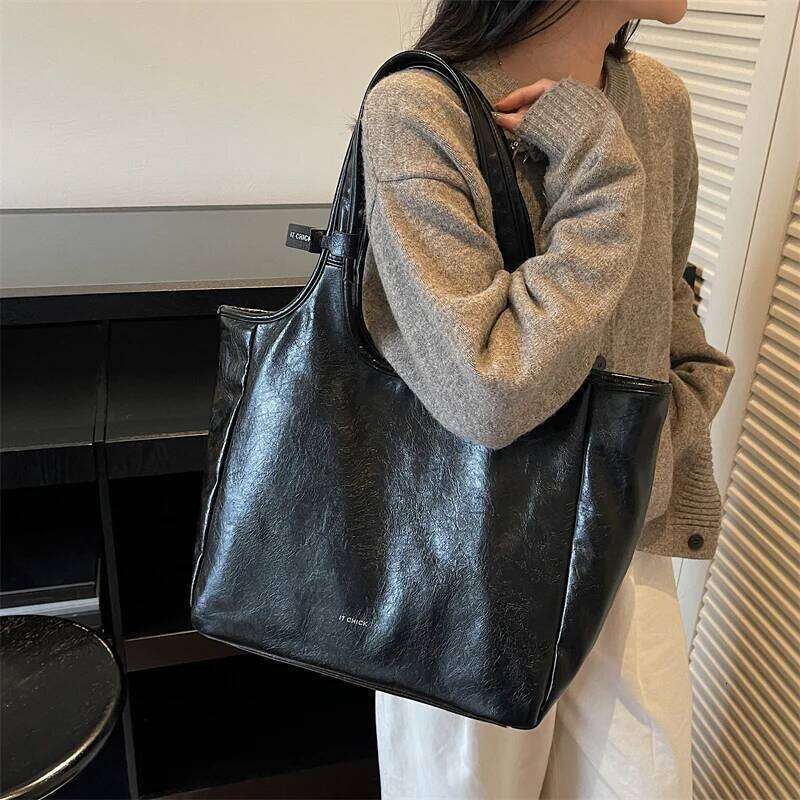 High Quality Big Tote Bags For Women Vintage Style Pure Color Shoulder Bag Large Capacity Shopper Totes Luxury Handbags Z260224