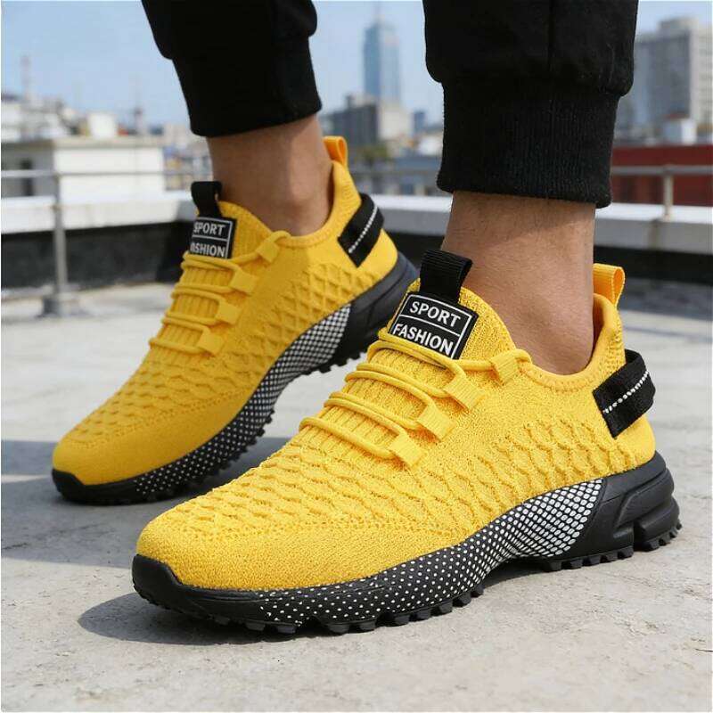 Modern Men's Sneakers Breathable Mesh Knit Running Shoe Material Shock-Absorbing Sole Comfortable Casual Flace Up Shoes for Men
