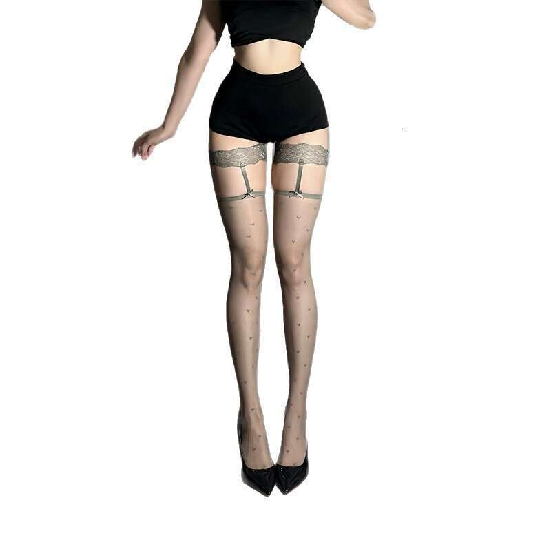 Women Elegant Lace Garter Stockings Sheer Tights with Heart Pattern & Adjustable Straps, Romantic & Stylish for Nightwear or Special Occasions