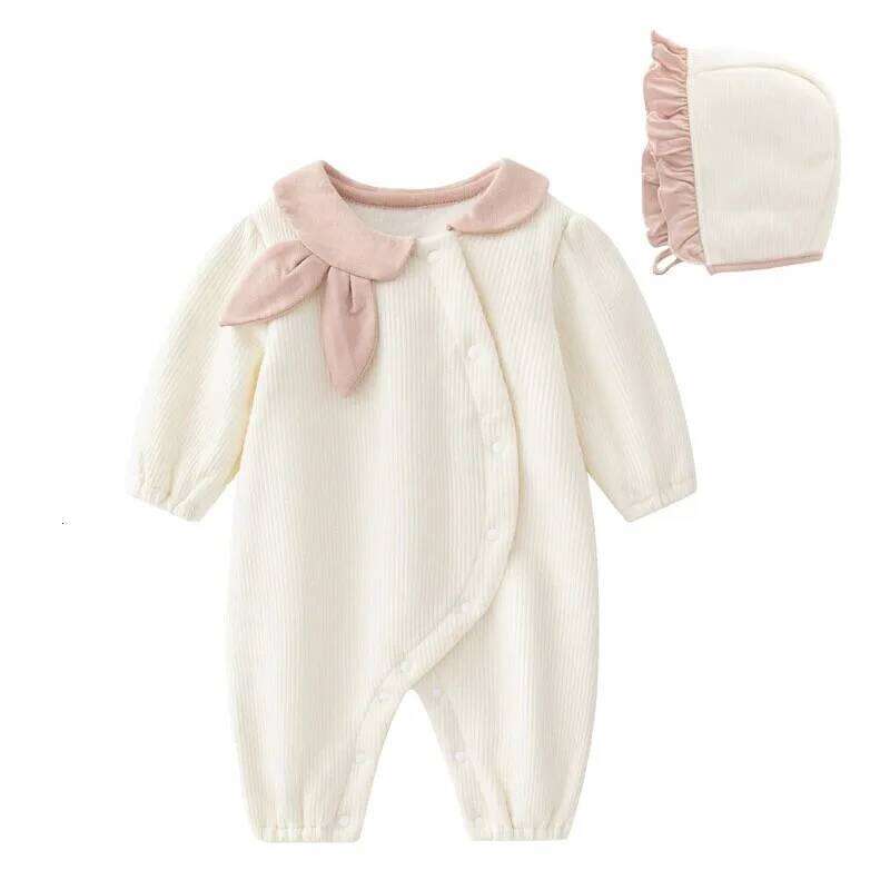 2Piece Sets Spring Autumn Baby Girl Boutique Clothes Korean Cute Cotton Long Sleeve Jumpsuits Rompers+Hat Newborn Items B041 26H0224