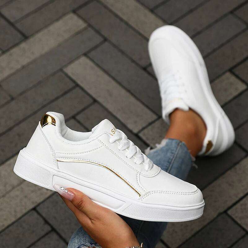 Women's Casual White Sneakers Chic Silver Trim Soft Lining Non Slip New Minimalist Design PU Leathe Skate Shoes for Women