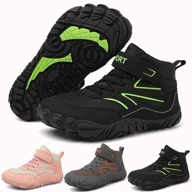 Wide-toe Kid Barefoot Boots Autumn Winter Waterproof Children Hiking Shoes Girls Boys Non-Slip Athletic Walk Trekking Sneakers 26W0224
