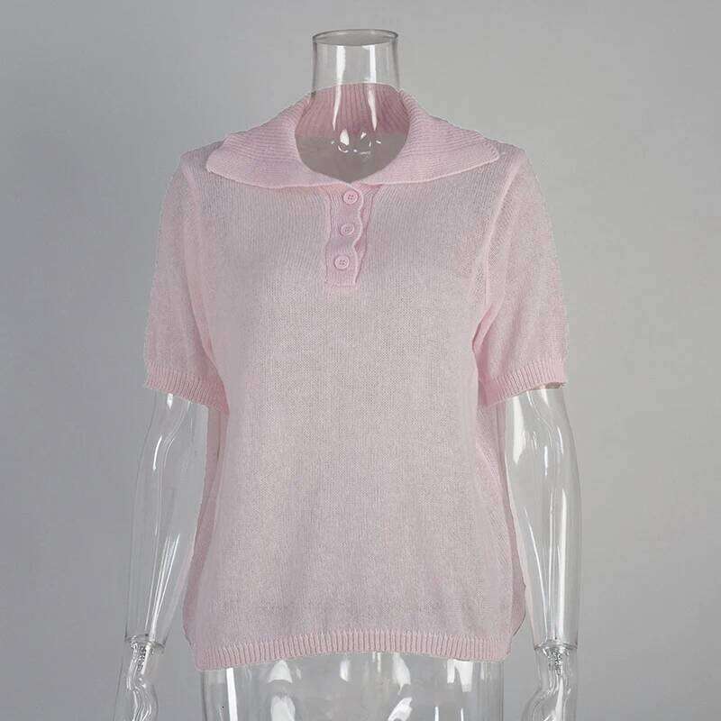 Tornova Knitted Short Sleeve T shirt Women's Polo Fashion Hollow Thin Sweater Top 2025 Summer New Casual Female Solid Knitwear 26W0224