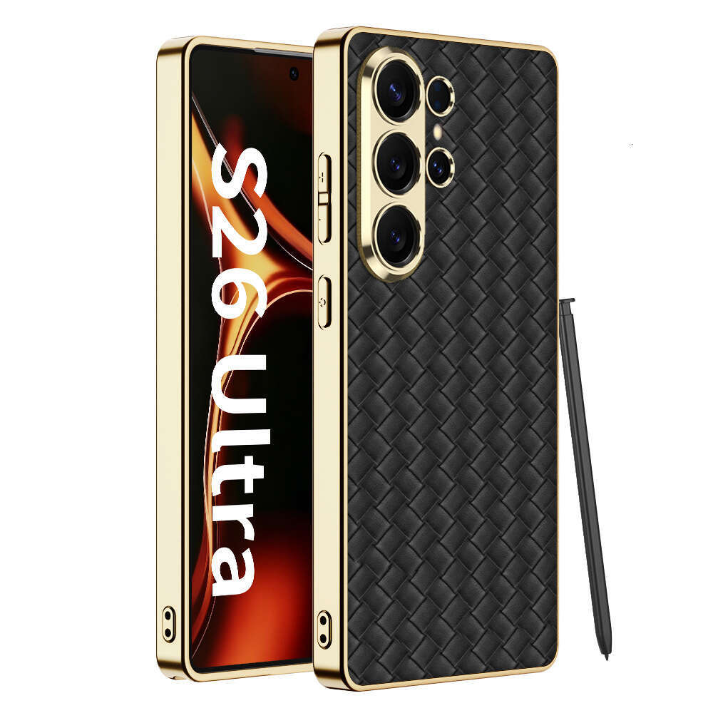 Designer new product Samsung S26Ultra phone with woven pattern electroplated plain leather case suitable for S26 personalized protective cover