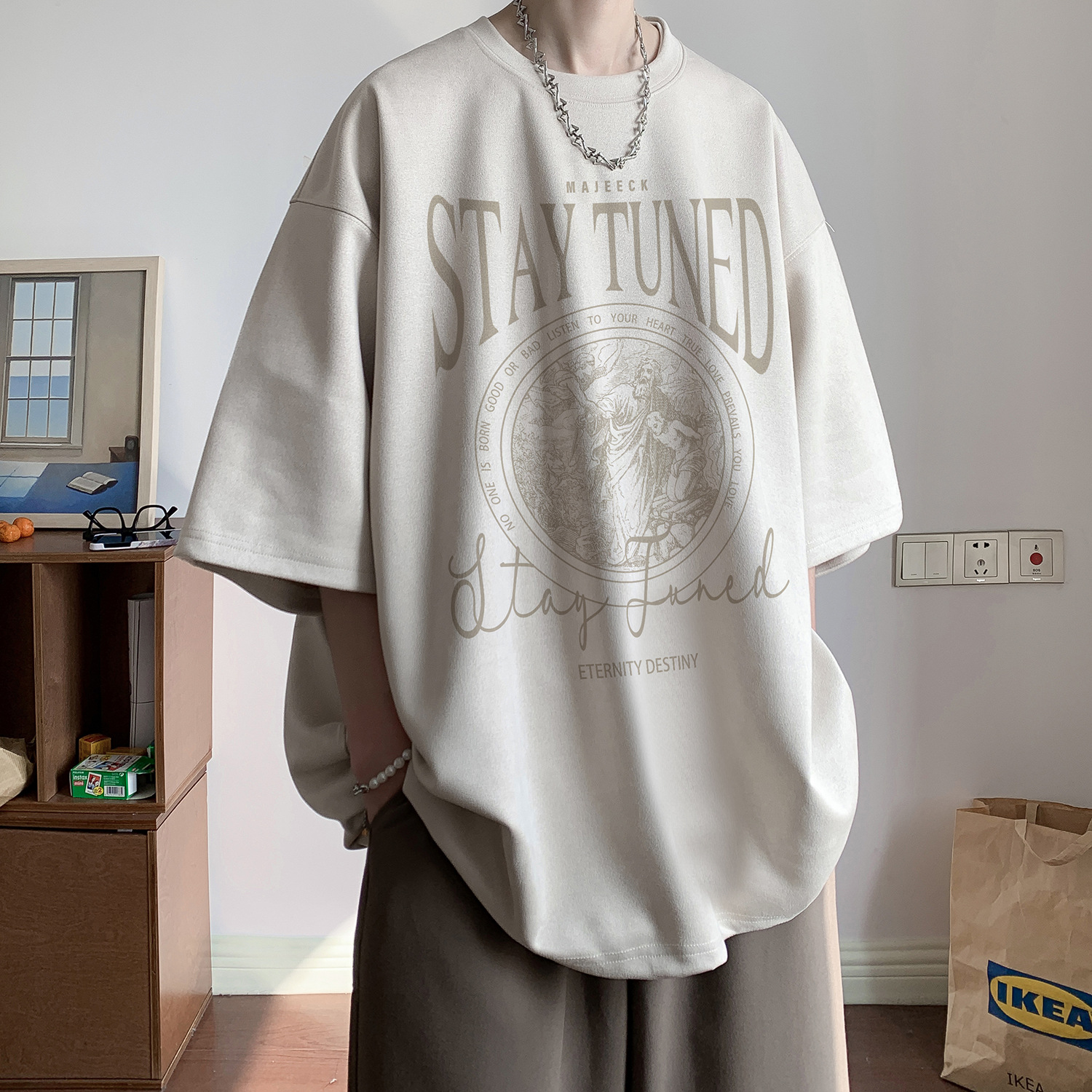 Men's Heavyweight Suede Short Sleeve T-Shirt Summer American Style Trendy Tops For Teen Boys