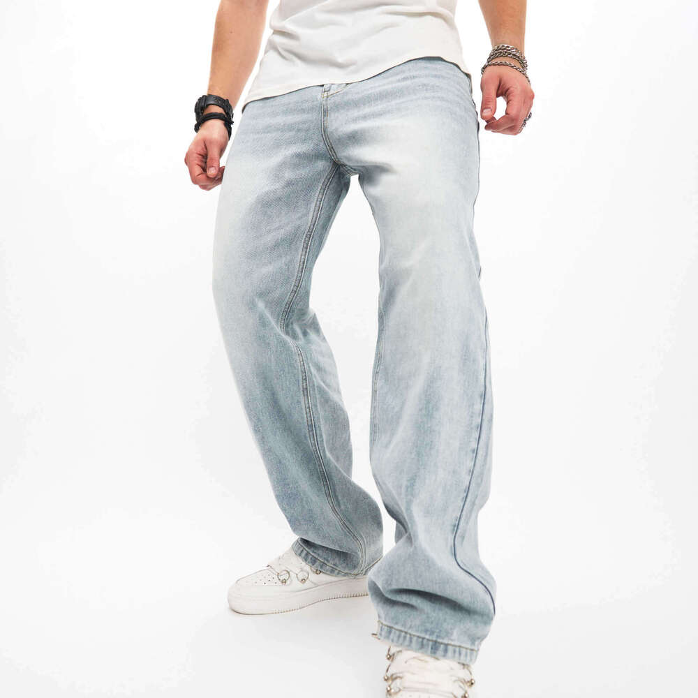 2024 Cross-Border Trade New Men's Jeans American Style Trendy Long High Street Solid Color Wide-Leg Pants