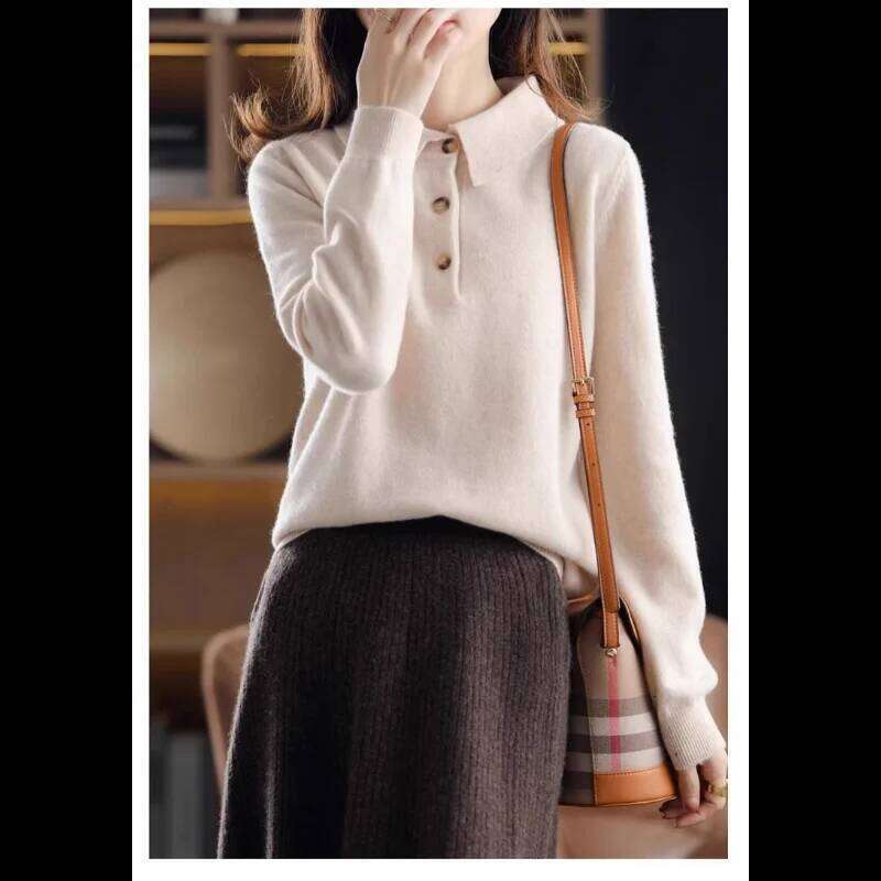 POLO Collar Sweater Solid Color Pullover Base Shirt for Women New Style 26W0224