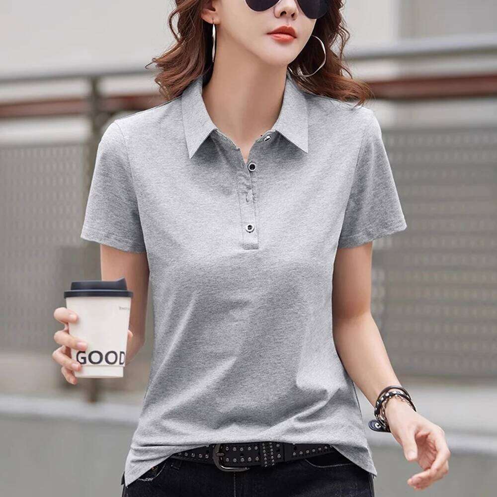 Korean version purple pure cotton lapel short sleeved t-shirt women's summer outfit new polo collar loose casual sports top 26W0224