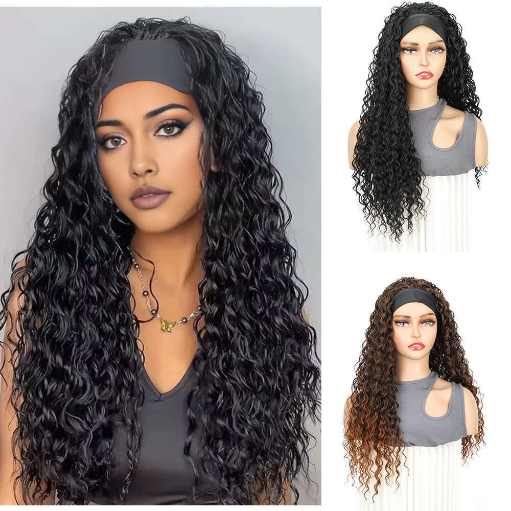 European And American Export Wig For Women Small Curly Headscarf Long Afro Head Cover Headband Wigs In Stock SHXI