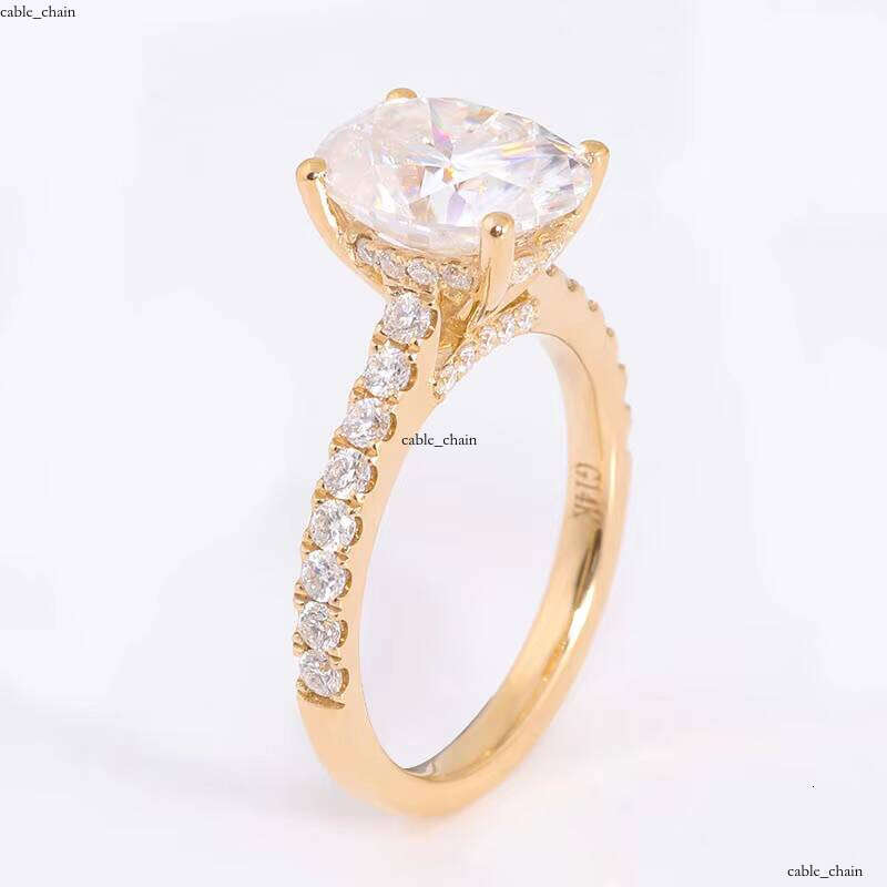 High Quality Women VVS Moissanite Wedding Jewelry Gift 2ct Oval Cut Yellow Gold 18k 14k 10k Anniversary Moissanite Party Ring