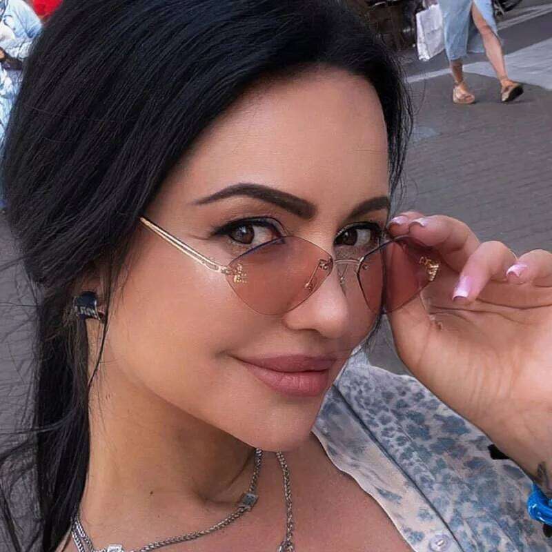 Trendy Rimless Diamond-shaped Sunglasses F Women's Luxury Brand Sun Glasses Ladies Classic Elegant Eyewear Shades 26W0224